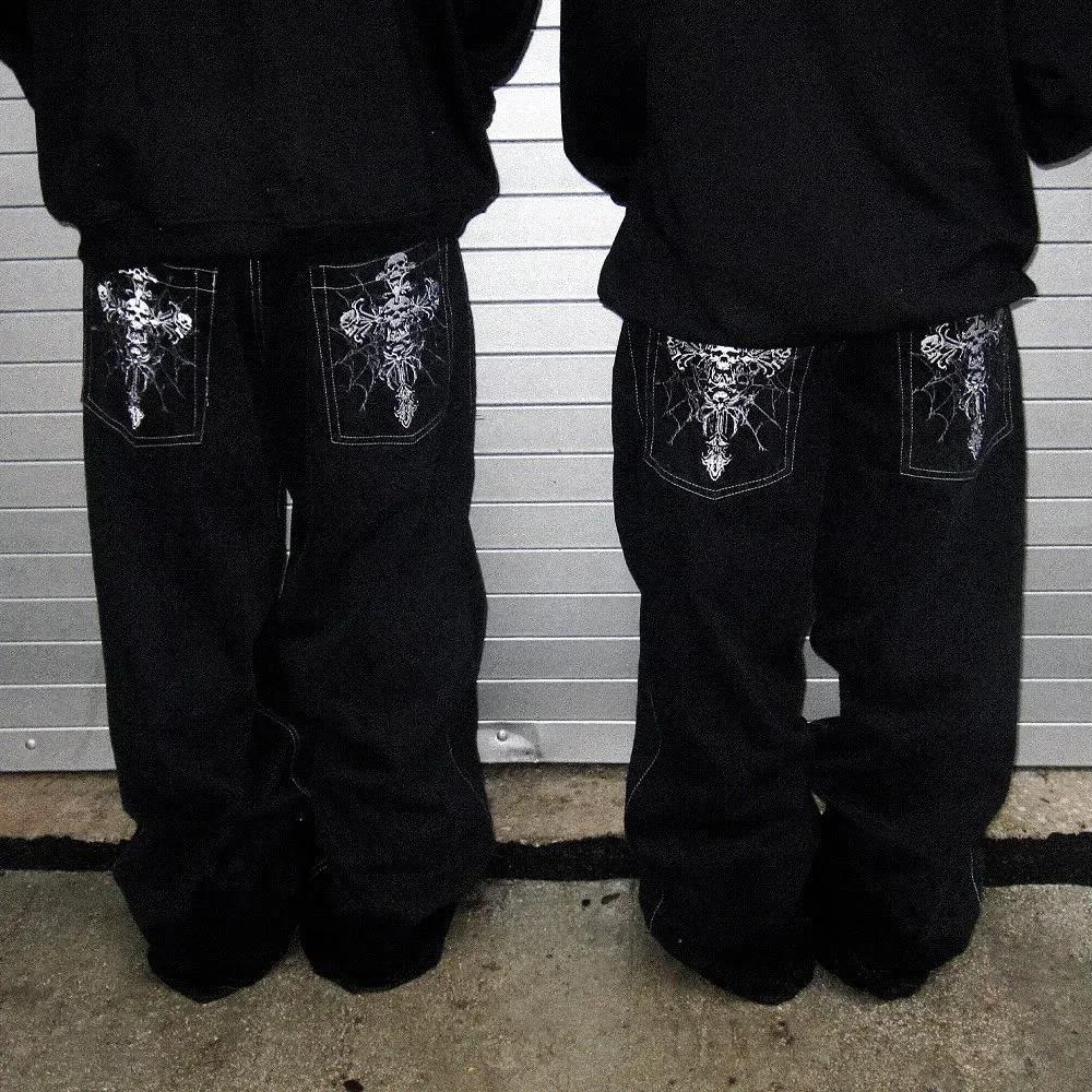 RogueWave American Street Hip-hop Punk Rock Fashion Versatile Jeans Men Harajuku Y2K Casual Gothic Straight Wide-leg Pants Women