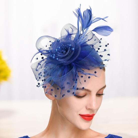 Party Kopfbedeckung Chic Metall Clip Kopfschmuck Fascinator Hut Mesh Blume Feder Dekor Party Kopfbedeckung Retro Fascinator Hut Mode-Accessoires