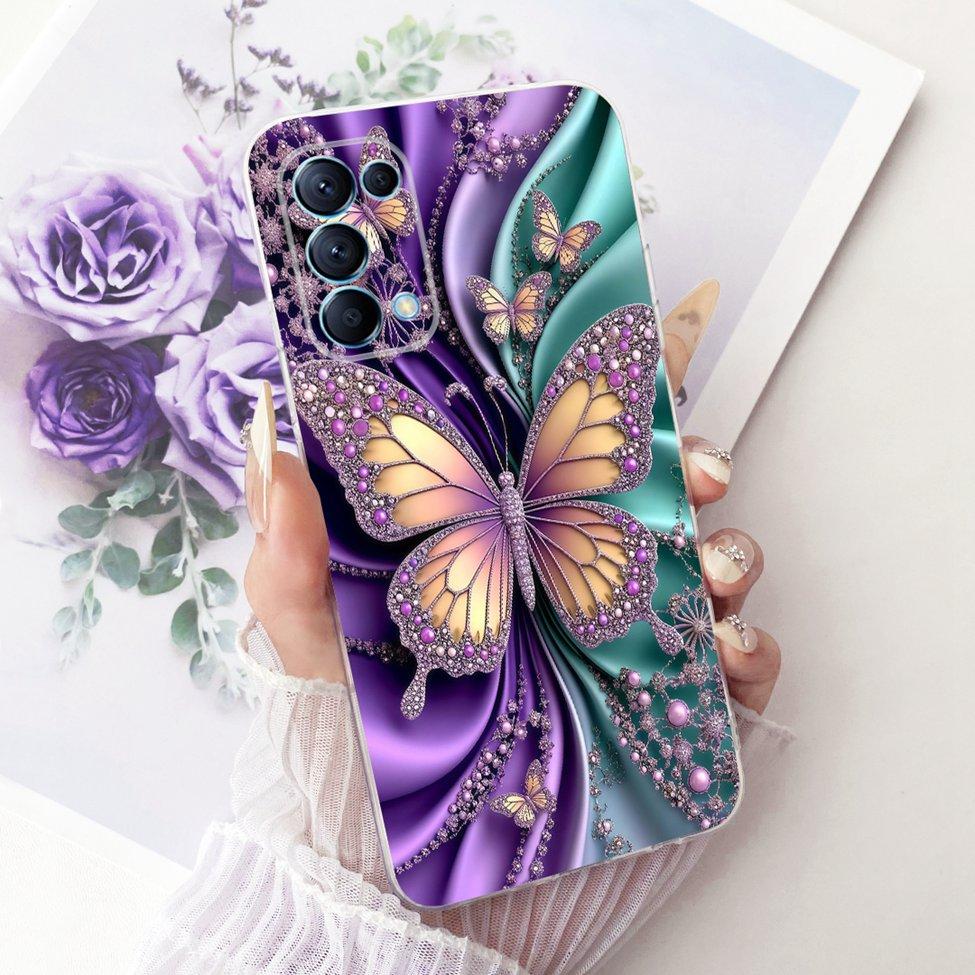 Transparent Cover For Oppo Reno5 5G Case CPH2145 Cute Cat Fashion Butterfly Funny Painted Casing PEGM00 PEGT00