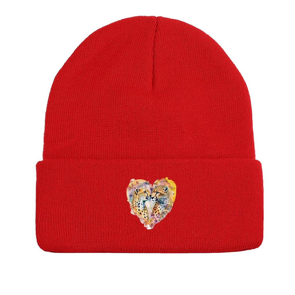 Leopard Couple Warm Knitted Cap Beanie, Heart Skull Cap Lightweight Windproof Unisex Gorro Knit Hat Beanie