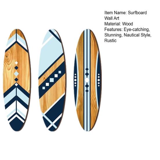 3 Pcs 12 Inch Large Nautical Surfboard Wall Art Wooden Surfboard Hanging Coastal Sign for Living Room Bedroom Home Decor