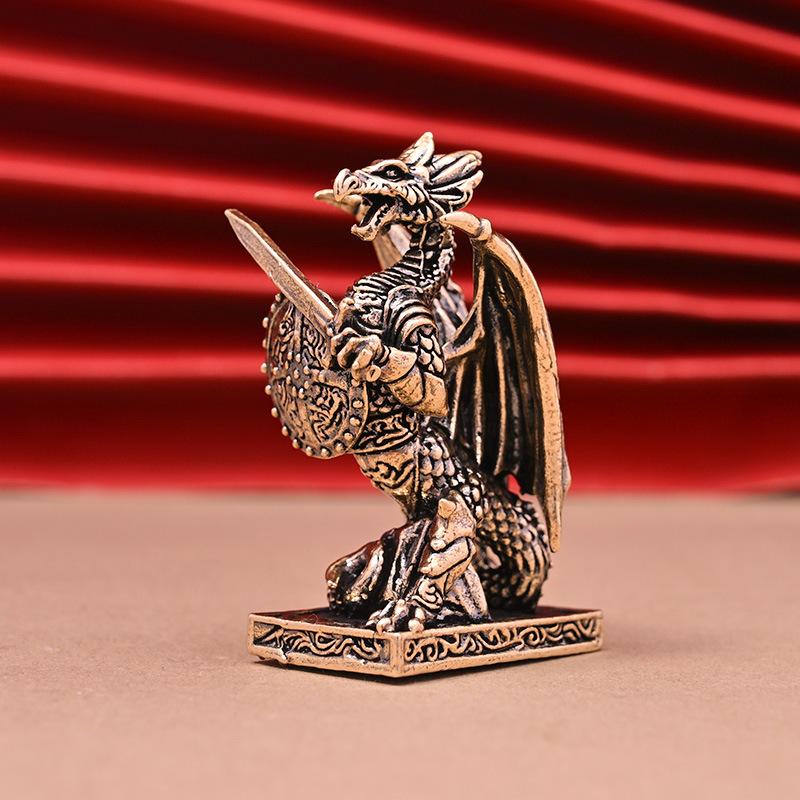 New Pure Brass Dragon Warrior Statue Desktop Ornament, European Mythology Griffin Ornament, Retro Home Feng Shui Decoration