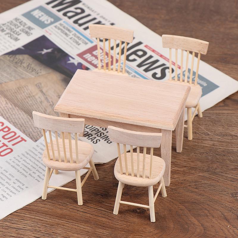 1Set 1/12 Dollhouse Miniature Dining Table Chair Doll House Wooden Furniture Toy