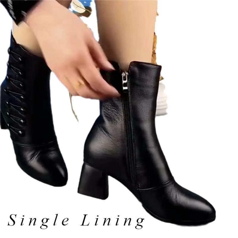 Modieuze Medium Hak Mid Tube Zachte Zool Moeder's Korte Laarzen Martin Laarzen voor Herfst en Winter