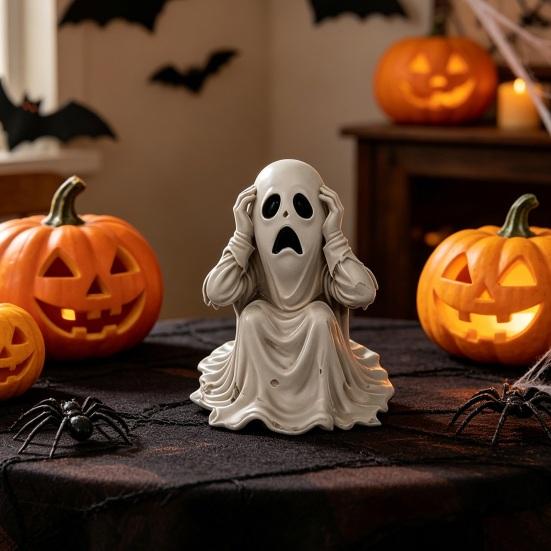 Yousheng Halloween Geist Figur, Gruselige Gesichts Geist Statue, Harz Spukhafter Weißer Geist Dekoration für Innen Haus, Büro, Schreibtisch