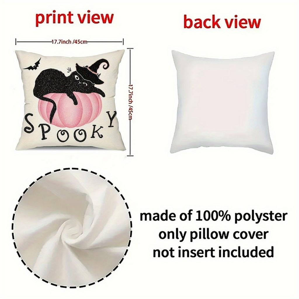 1pc Pink Halloween Cushion Cover Cute Cat Pumpkin Printed Washable Cover Halloween Themed Party Living Room Bedroom Decoration