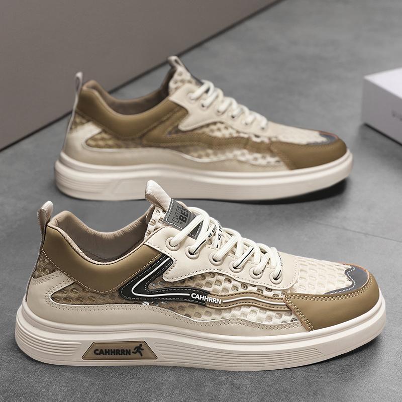 Men's Shoes 2025 Summer New Breathable Beige Shoes Men's Trendy and Versatile Thick Soled Sports Board Shoes Trendy Shoes