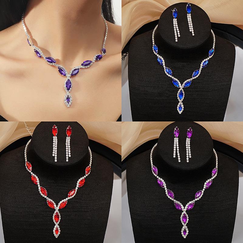 Luxury Crystal Diamond Necklace Earrings Two Piece Set Party Dress Women Necklace Accessories Jewelry
