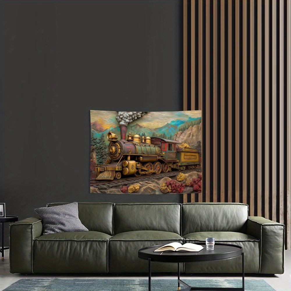 3D Vintage Stoomtrein Wandtapijt, Polyester, 1 st., Huis- & Kantoordecoratie, Woonkamer Slaapkamer Feestdecoratie, Zonder Veer