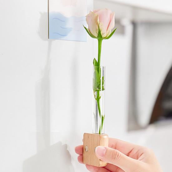 Hydroponic Plants Test Tube Vase Window Refrigerator Magnet Wooden Base Plants Propagation
