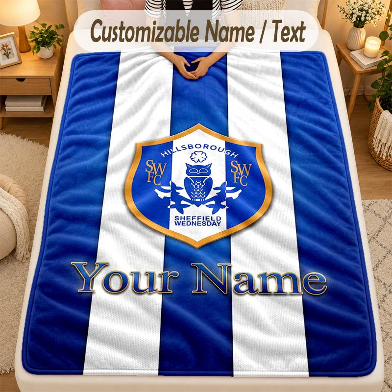 Coperta di Flanella Sheffield Wednesday FC Testo con Nome Personalizzato Morbida Calda Plaid Decorazione per la Casa Regalo
