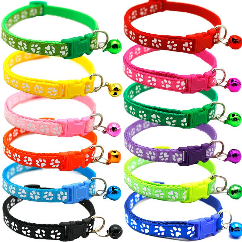 Stylish Pet Collar with Paw Prints, Bells and Adhesive Stickers, Ideal for Cats and Small Dogs