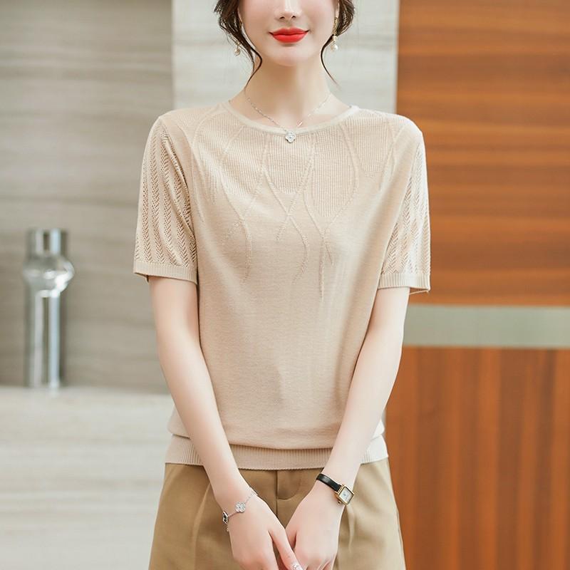Sommer Damen Strickshirts Kurzarm T-Shirts für Frauen mittleren Alters Sommerkleidung