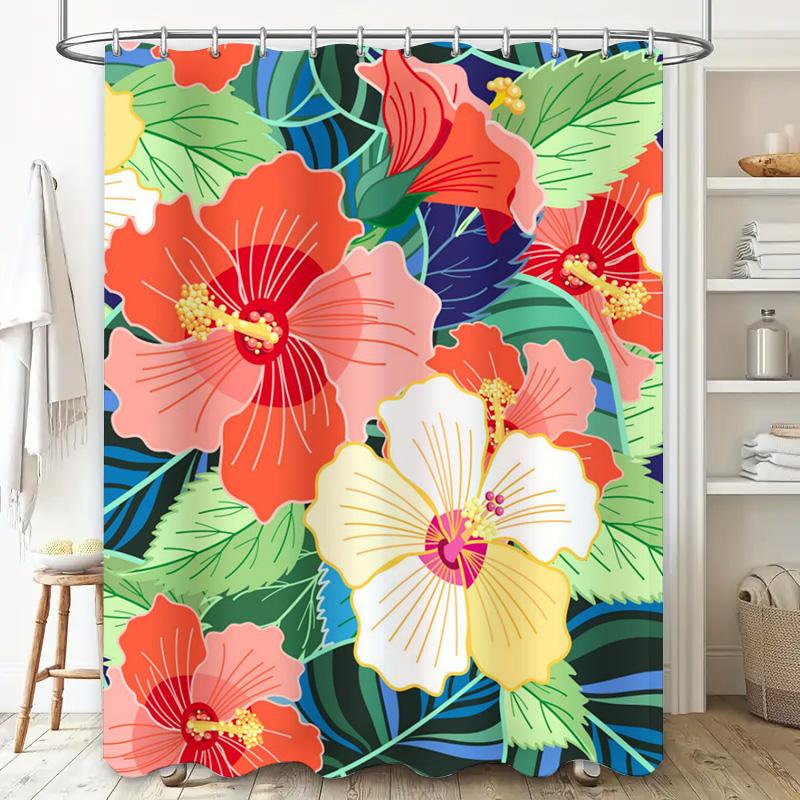Colorful Floral Shower Curtain: Unique Bathroom Decor With Hibiscus Pattern 180X240Cm Size Customizable For Home Decor Gifts Fro