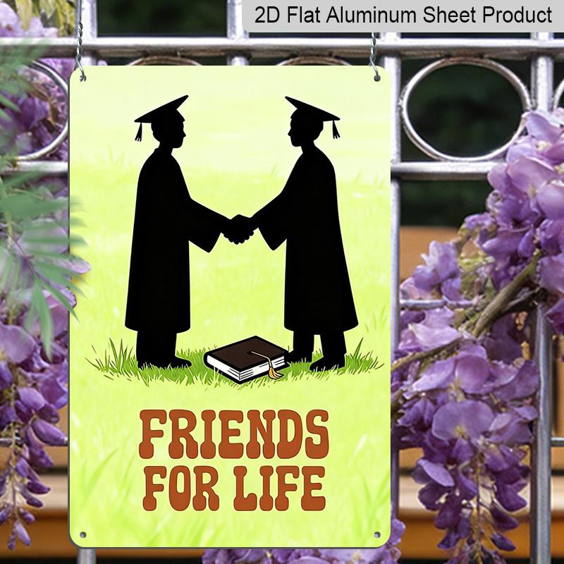 2D Flat, Graduation Suitable for Graduates - Two Grads Shaking Hands with Book Metal Sign, Aluminium Motivational Wall for Diploma Display, Academic
