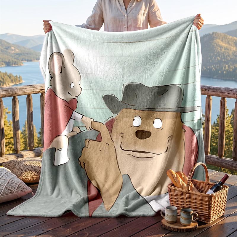 Warm Flannel Blanket Ernest And Celestine Pattern, Lightweight Comfortable Throw Blanket for Bed Sofa Use