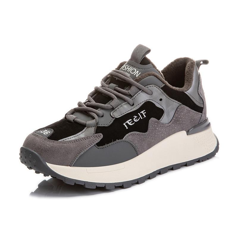 Fleece Dad Shoes Women's 2025 Spring New Women's Platform Sports Shoes Women's Casual Single Shoes Flat Leather Women's Shoes