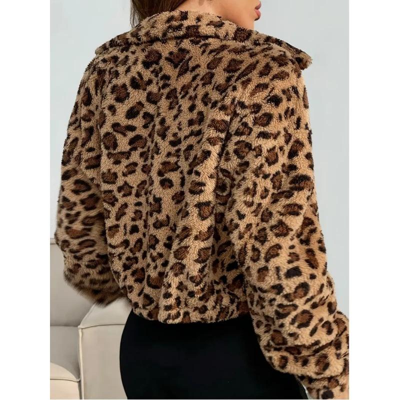 Dámská Elegantní Ležérní Krátká Mikina na Zip s Kapucí Bunda Leopardí Vzor