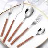 16/24/30Pcs Stainless Steel Imitation Wooden Handle Cutlery Set Silver Dinnerware Knife Spoon Fork Tableware Set