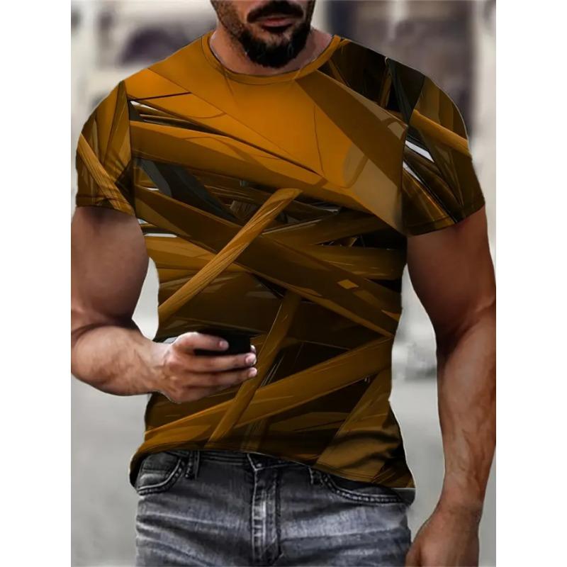 Fashion T-Shirts for Men Stripe 3D Printing Tops T-Shirt Crew Neck Short Sleeve Tee Sport Men Clothing Summer Oversize T-Shirts