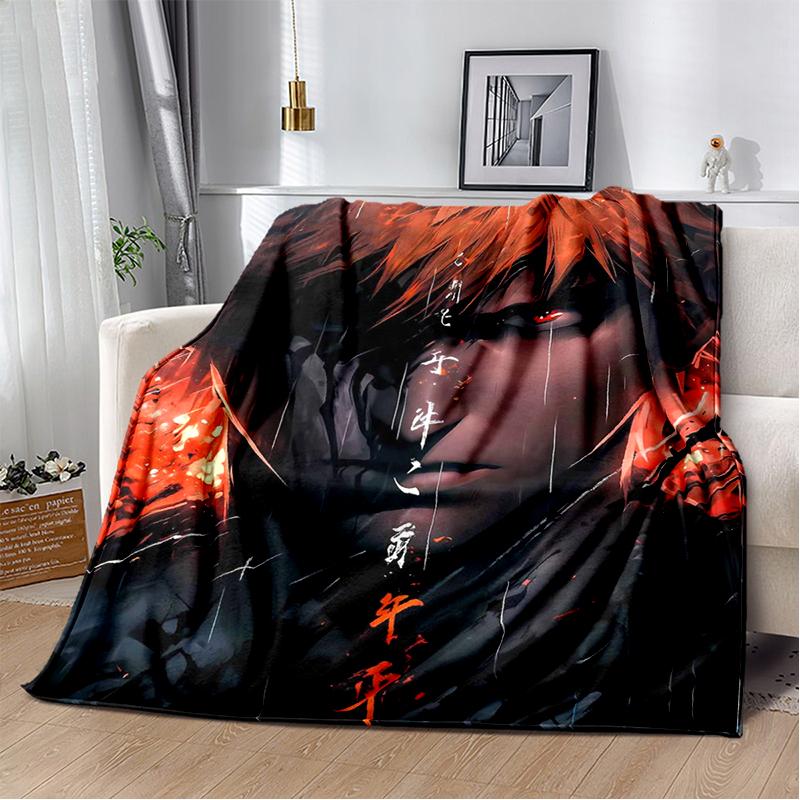 3D Bleach Kurosaki Ichigo Cartoon Anime Weiche Decke, Weiche Überwurfdecke für Zuhause Schlafzimmer Bett Sofa Reiseabdeckung Kindergeschenk