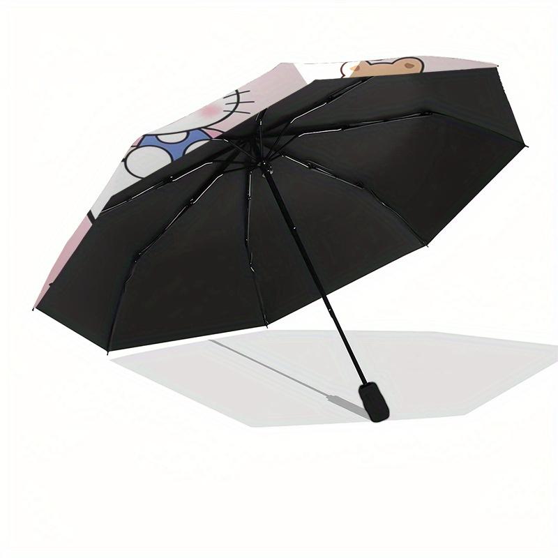 Hello Kitty,Bow Automatic Folding Umbrella-Simple 8-Rib Design, Bright Cartoon Pattern, Durable Iron Frame, Suitable For Travel, Outdoor, Be