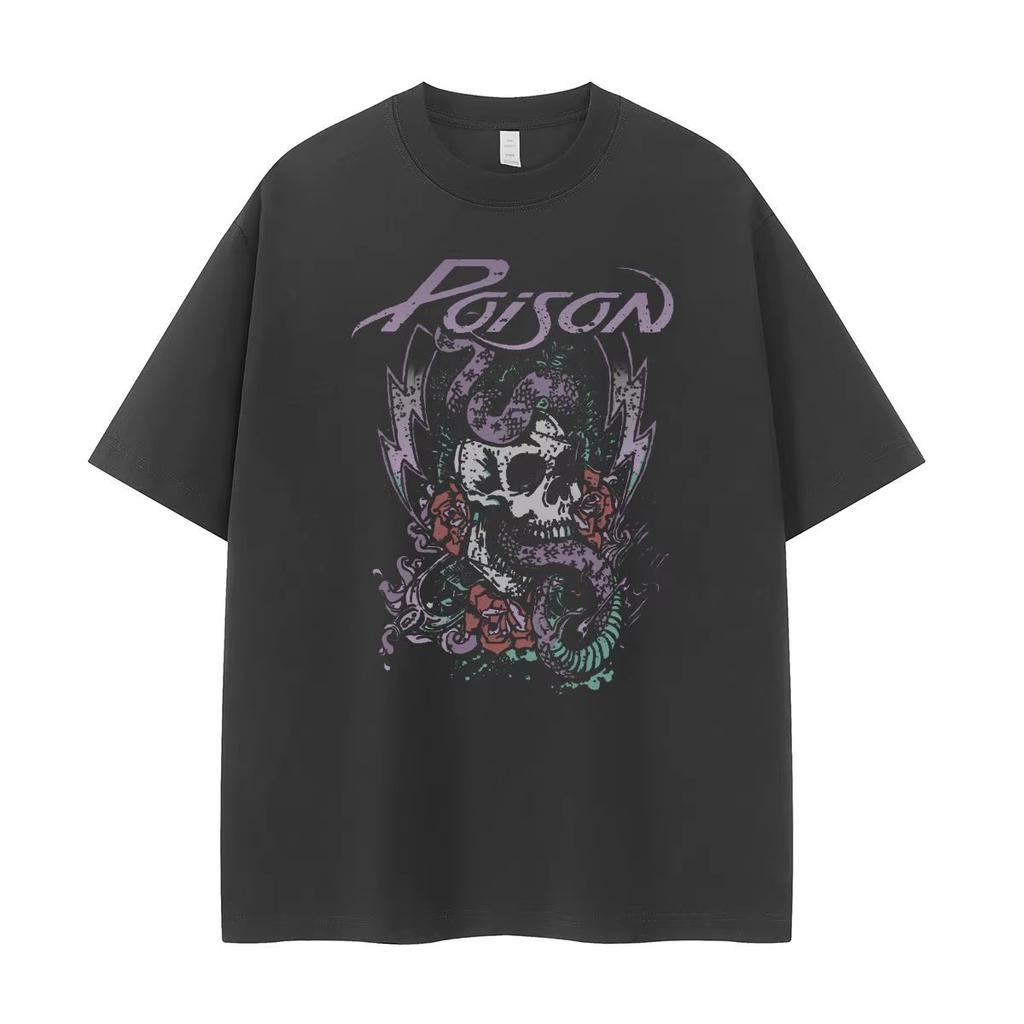Unisexs Tshirt Fashion Streetwear Poison Band Dark Skeleton Limited Edition Retro American Streetwear Rock Shortsleeved Top