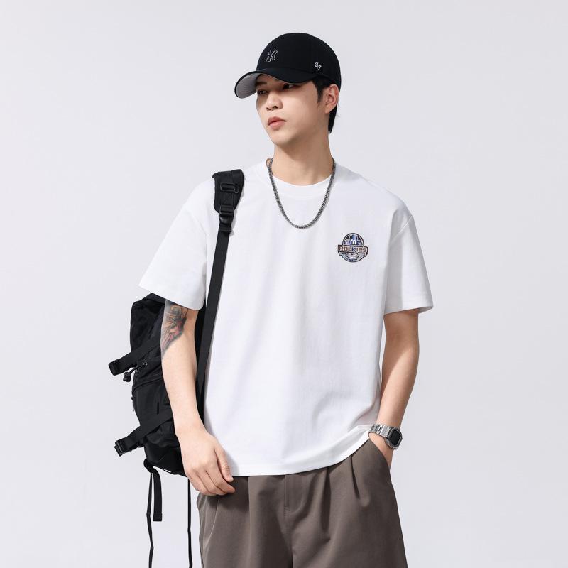 White Printed T-shirt Men's Summer Thin Embroidered Short-sleeved Top Clothes