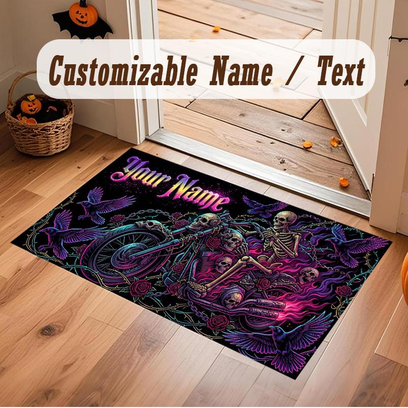 Motorcycle Biker Theme Soft Crystal Velvet Rug Custom Name & Text Print Non Slip Floor Rug for Bedroom Living Room