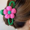 Women's Hair Pink Flower Green Big O-Rim Hair Clip
