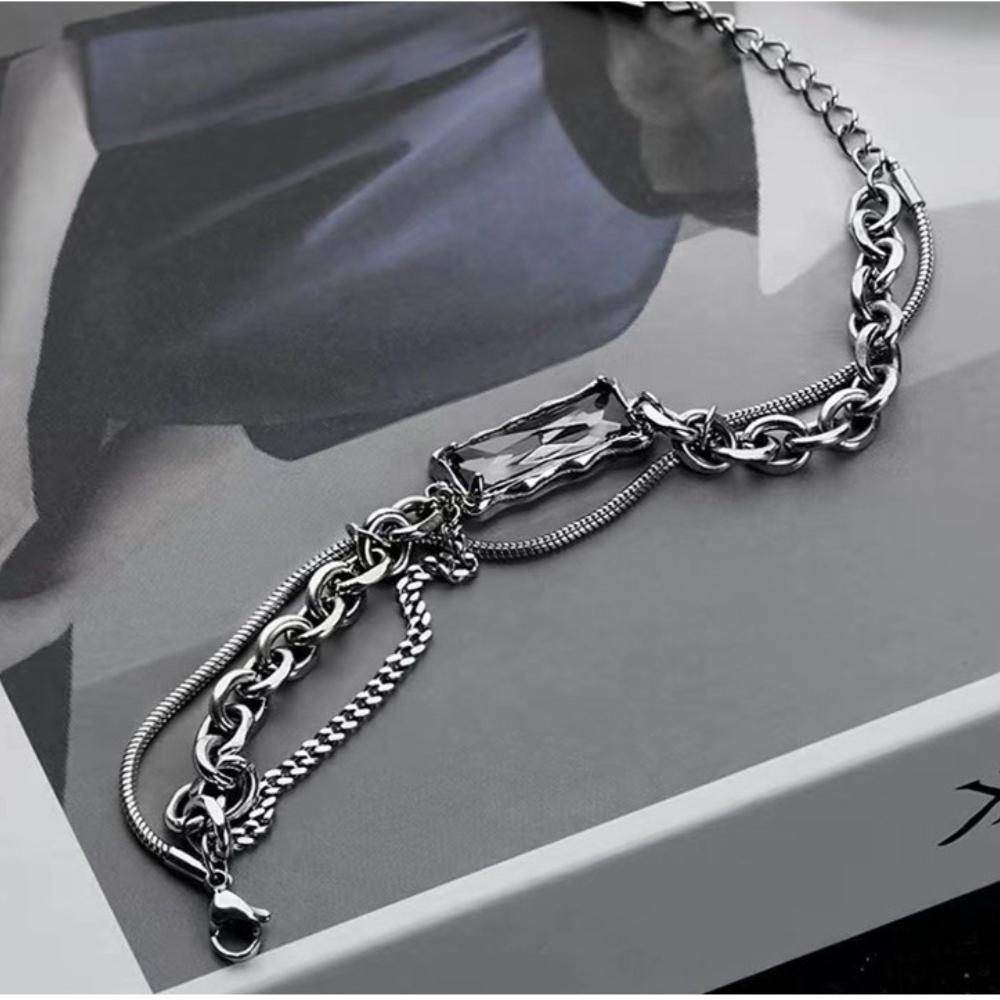 Hip-hop Trendy Stainless Steel Geometric Black Zircon Couple Bracelets for Women Men Personality Punk Jewelry Accessories Gifts