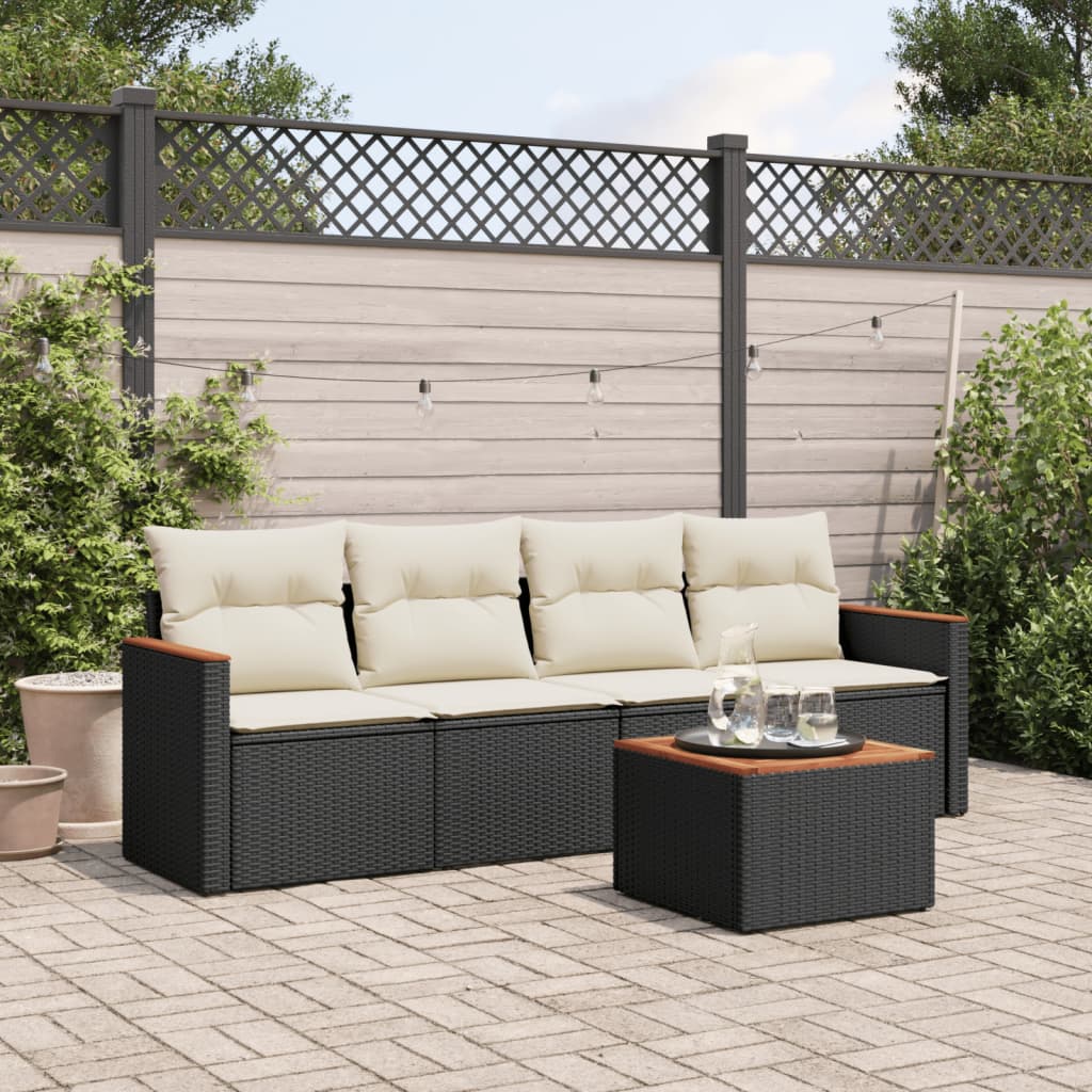Vidaxl 5-Cz. Garten-Sitzgruppe, Kissen, Schwarzes PE-Rattan