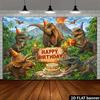 2D Plane Dinosaur Party Birthday Backdrop Jurassic Jungle Scene Party Hat Dinosaur and Birthday Cake