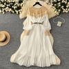 Heavy Industry Sequined Embroidered Bead Splicing Waist Dress Women's New Temperament Pleated Long Dress Seaside Vacation Dress