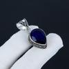 Unique Blue Sapphire Gemstone Silver Pendant In 925 Sterling Silver - Handmade Pear Design, Everyday Wear Jewelry Anniversary Gift