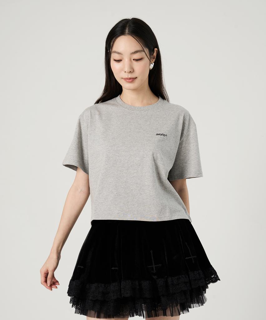 Eiwaioseutyudio Logo Crop T-Shirt_Melange Gray