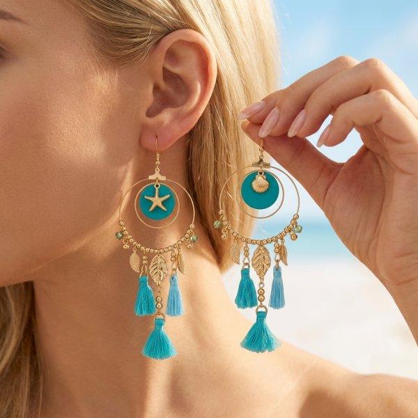 Boho Starfish Coral Dangle Earring for Women Imitation Pearl Colorful Zircon Long Tassel Drop Earring Summer Beach Ocean Jewelry