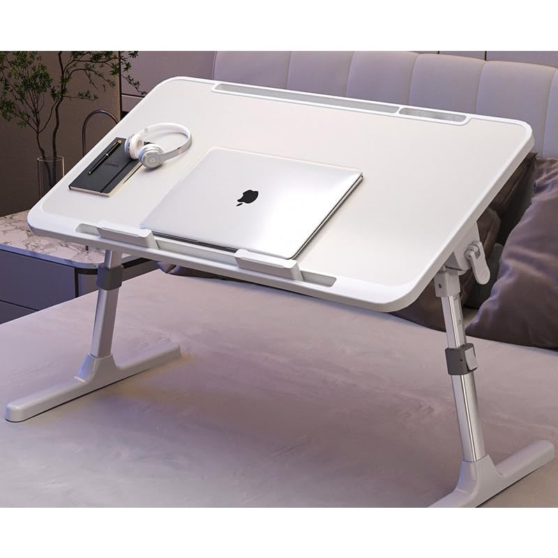 AROUSE Folding Table Bed Desktop Height Adjustable with Book Stand 30kg Load Capacity (White, A)