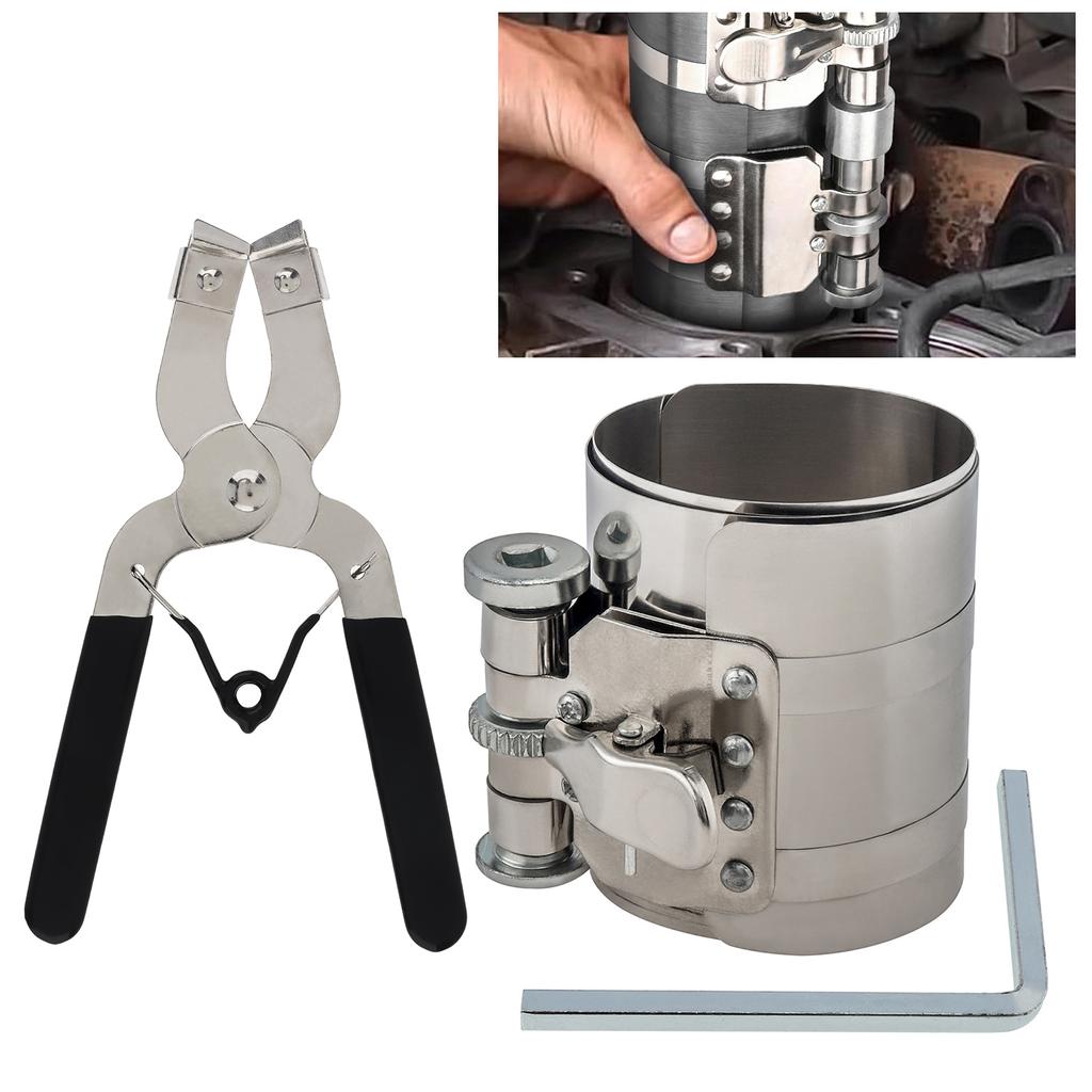 Unealtă Compresor Segment Piston Motor Auto 4 inch, Mărimi Reglabile De la 2 Inch La 7 Inch cu Clește Montator Piston, Argintiu 50mm,175mm Segment Piston