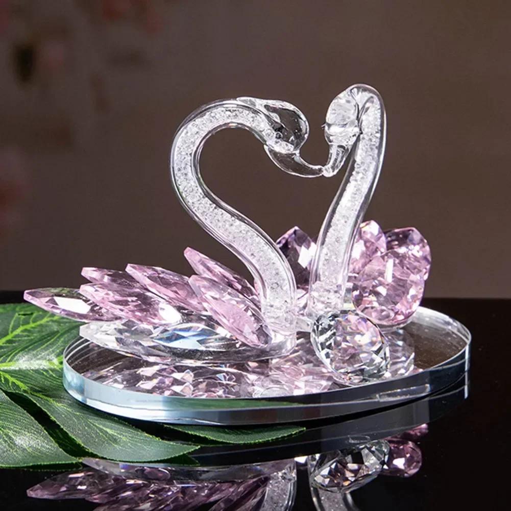 Crystal Glass Exquisite Ornaments Home Decorative Swan Wedding Decor Paperweight Figurine Gifts Crafts Table Home Decora