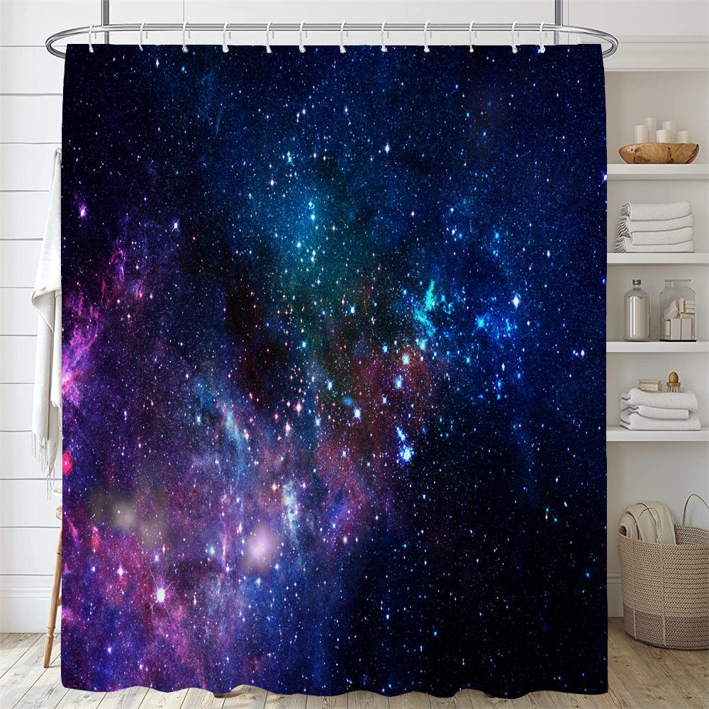 Sterrenstelsel Planeet Douchegordijn Nacht Sterrenhemel Heelal Ruimte Maan Print Polyester Badkamer Gordijn Huis Badkuip Decoratie