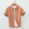 Cotton Solid Color Men's Summer Lightweight Short Sleeve Shirt, Business Casual Daily Shirt Loose Casual Jacket