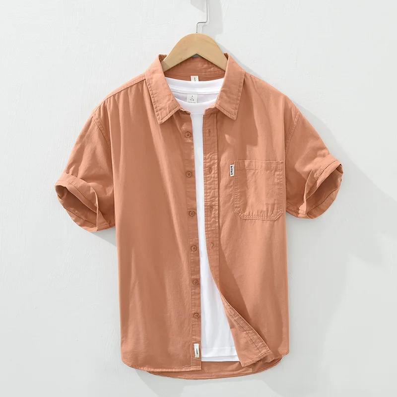 Cotton Solid Color Men's Summer Lightweight Short Sleeve Shirt, Business Casual Daily Shirt Loose Casual Jacket