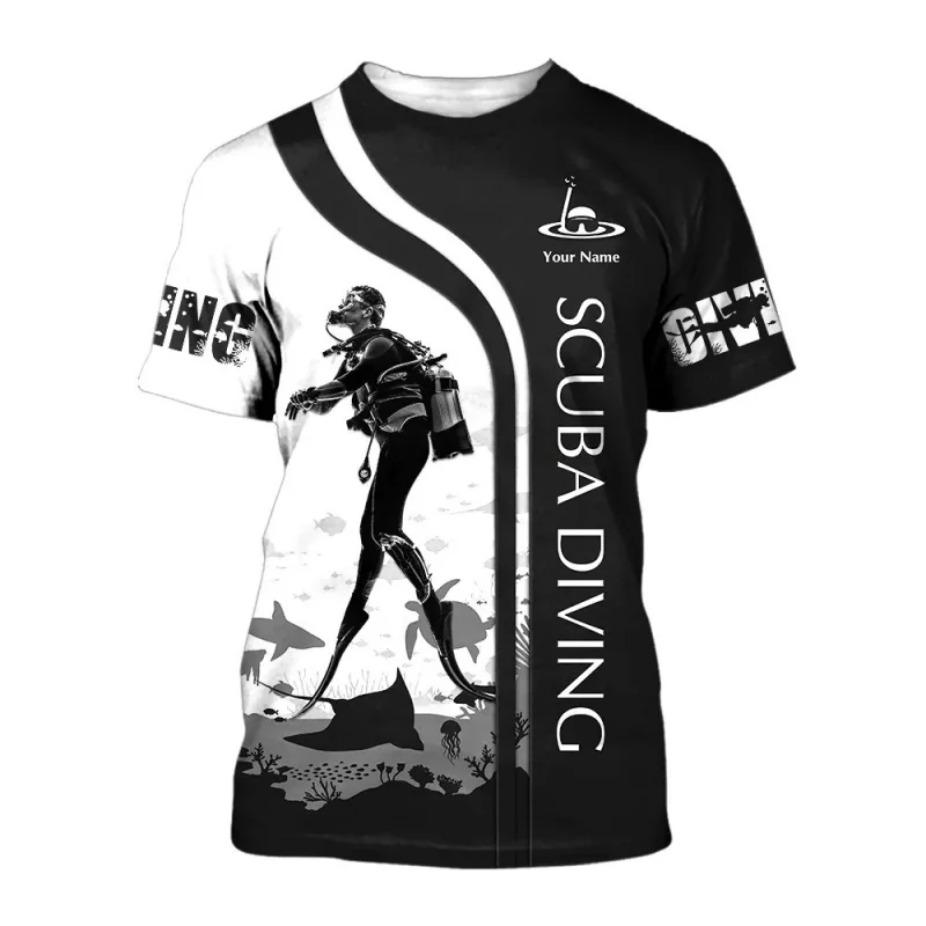 3D Print Diver T Shirts Tops Summer Short Sleeve Casual Scuba Diving Tshirt for Men Clothes Mens T-Shirt
