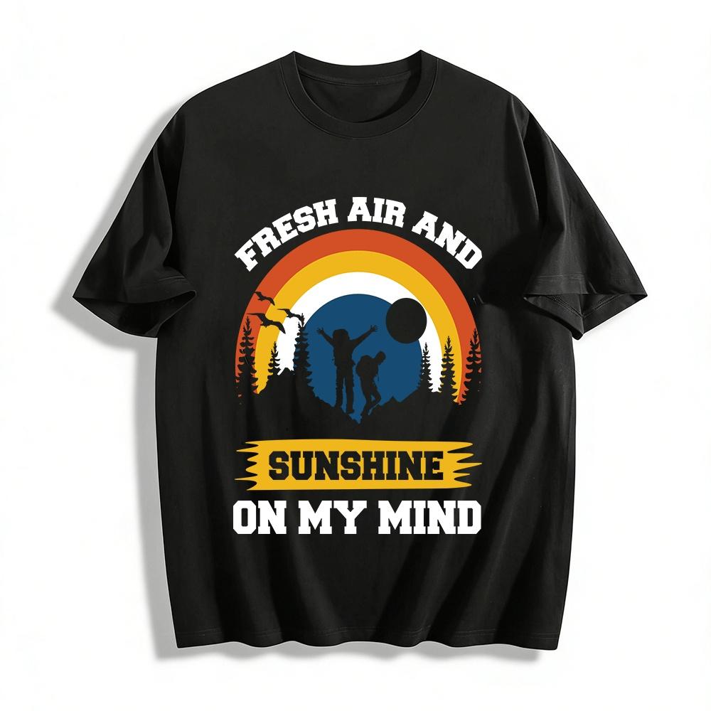 Sunshine Outdoor Hiking Sunset Print Casual T-Shirt Pure Cotton T-shirt