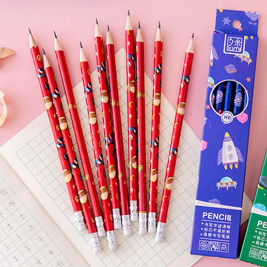 10 Crayons HB Thème Espace avec Gomme Design Planète Dessin Animé Crayons pour Enfants Écriture Fluide Prise en Main Confortable Crayon pour l'École les Devoirs