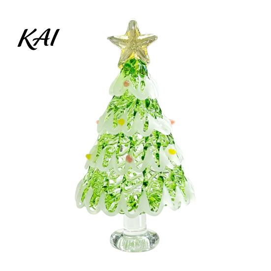 Holiday Desktop Decorations Hand Blown Glass Christmas Tree Figurine, Mini Tabletop Small Gifts Xmas Ornament, Handmade Decoration Handcrafted Art