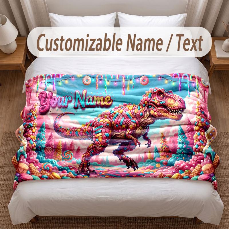 Dinosaurier-Thema Weiche Decke Personalisierter Benutzerdefinierter Name Textdruck Warme Decke Haus Sofa Schlafzimmer Dekor