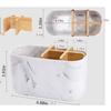 Marble Toothbrush Holder for Bathroom Counter Organizer with 5 Slots Bamboo for Electric Toothbrushes and Toothpaste