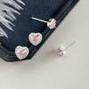 Women's Silver 999 Pink Cubic Heart Simple Earrings